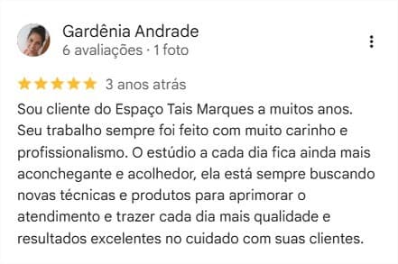 Avaliação de Gardênia Andrade no Google