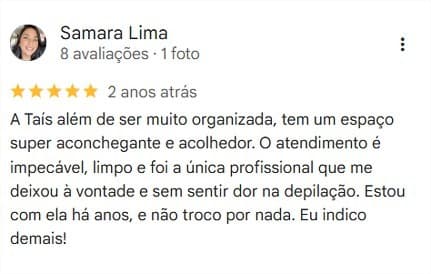 Avaliação de Samara Lima no Google